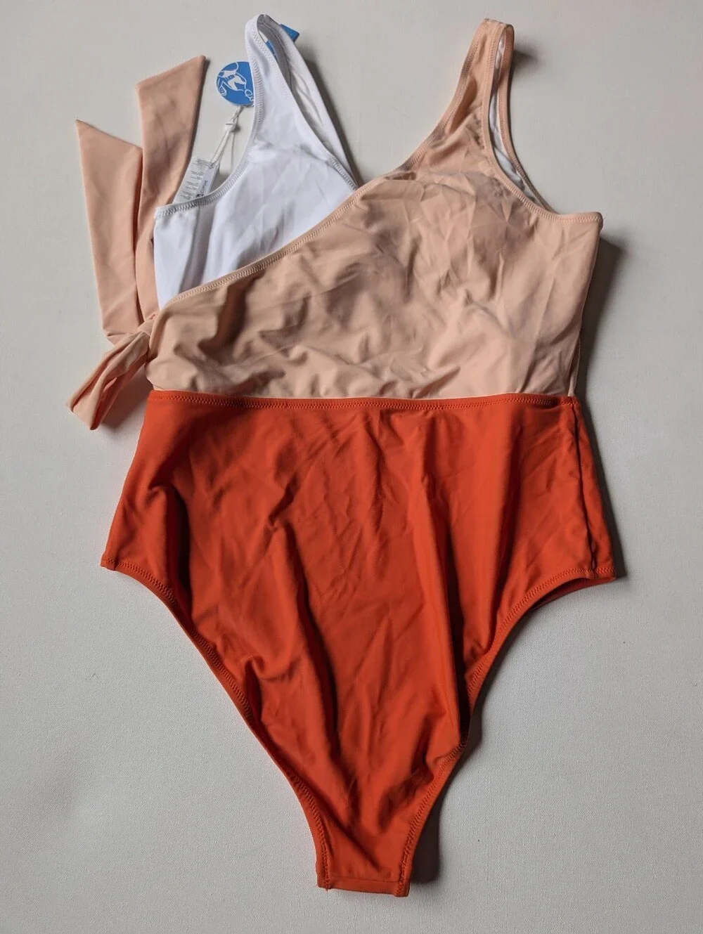 Cupsh Orange White Colorblock Belt Bow Wrap One-piece Swimsuit Sz XXL Beach New